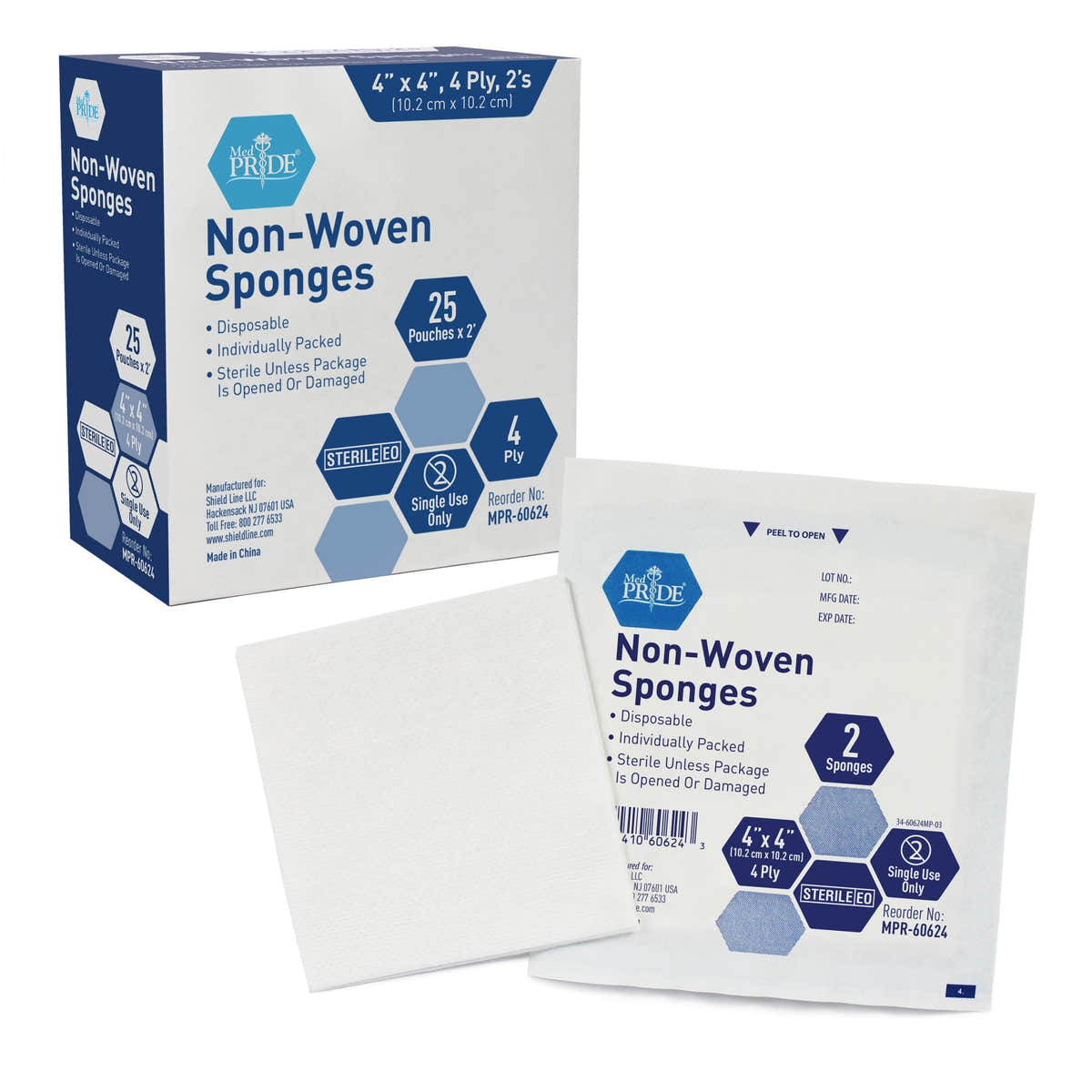 MedPride Non-Woven Surgical Sponges, Sterile First Aid Wound Care Dressing Sponge,4-Ply, 2'S - 25/Box, Case of 24 (1,200 Count) MedPride Non-Woven Surgical Sponges, Sterile First Aid Wound Care Dressing Sponge,4-Ply, 2'S - 25/Box, Case of 24 (1,200 Count)