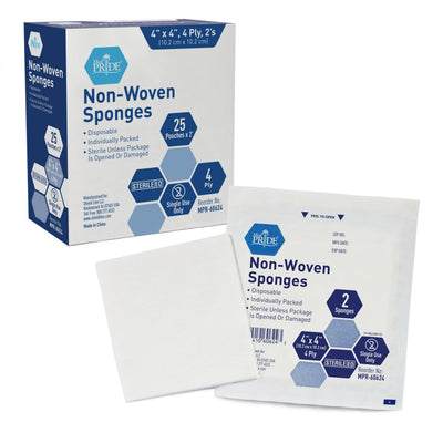 MedPride Non-Woven Surgical Sponges, Sterile First Aid Wound Care Dressing Sponge,4-Ply, 2'S - 25/Box, Case of 24 (1,200 Count) MedPride Non-Woven Surgical Sponges, Sterile First Aid Wound Care Dressing Sponge,4-Ply, 2'S - 25/Box, Case of 24 (1,200 Count)
