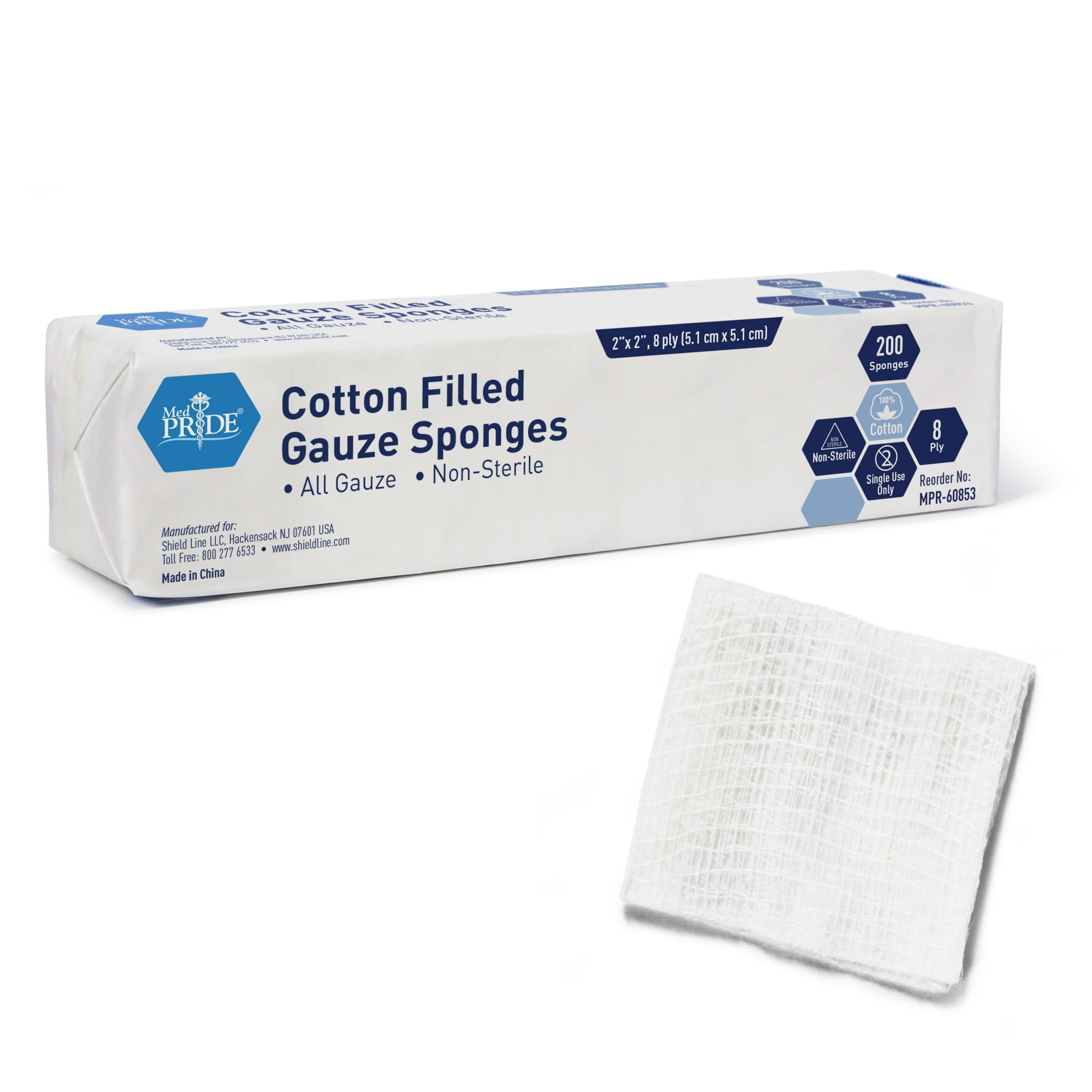 MedPride Non-Sterile Cotton Filled Gauze Sponges 2" x 2", 8Ply - 200/Box, Case of 25 (5000 Count) MedPride Non-Sterile Cotton Filled Gauze Sponges 2" x 2", 8Ply - 200/Box, Case of 25 (5000 Count)