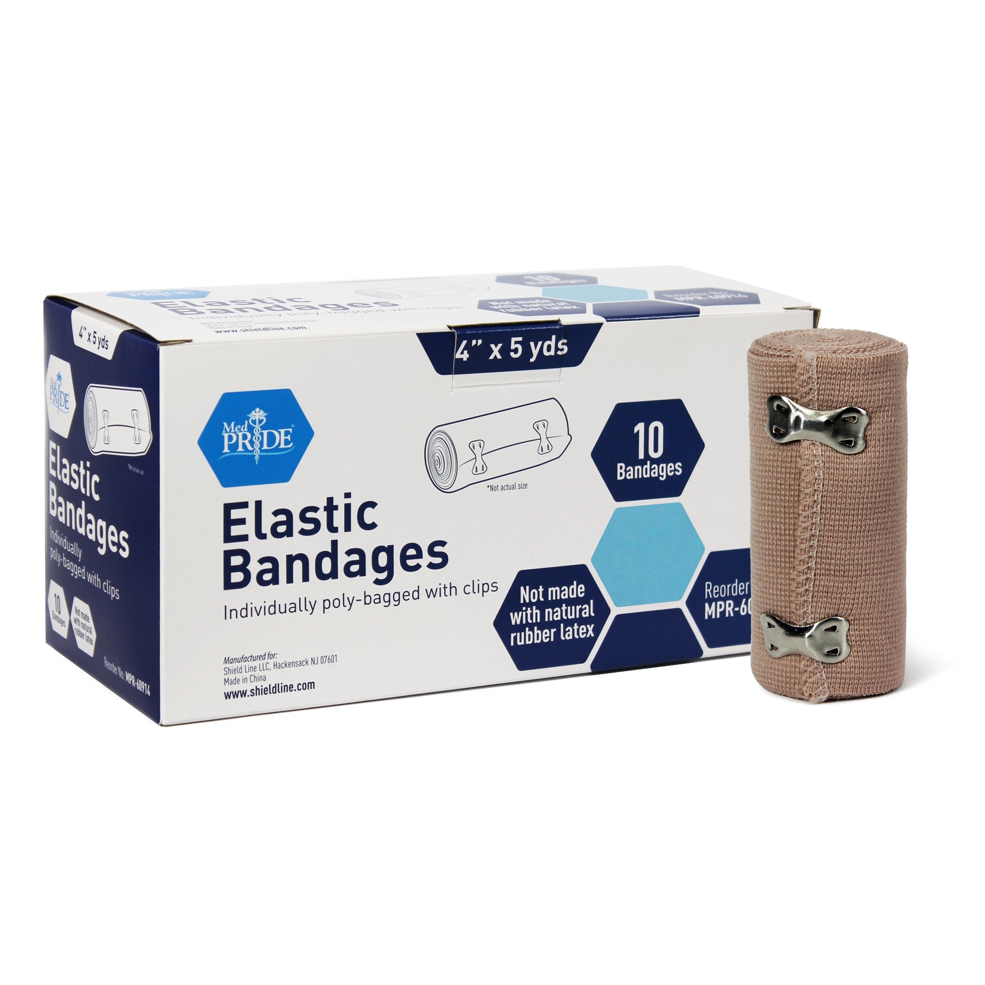 MedPride Non-Sterile Elastic Bandage with Clips - 4" - 10/Box, Case 5 (50 Count) MedPride Non-Sterile Elastic Bandage with Clips - 4" - 10/Box, Case 5 (50 Count)