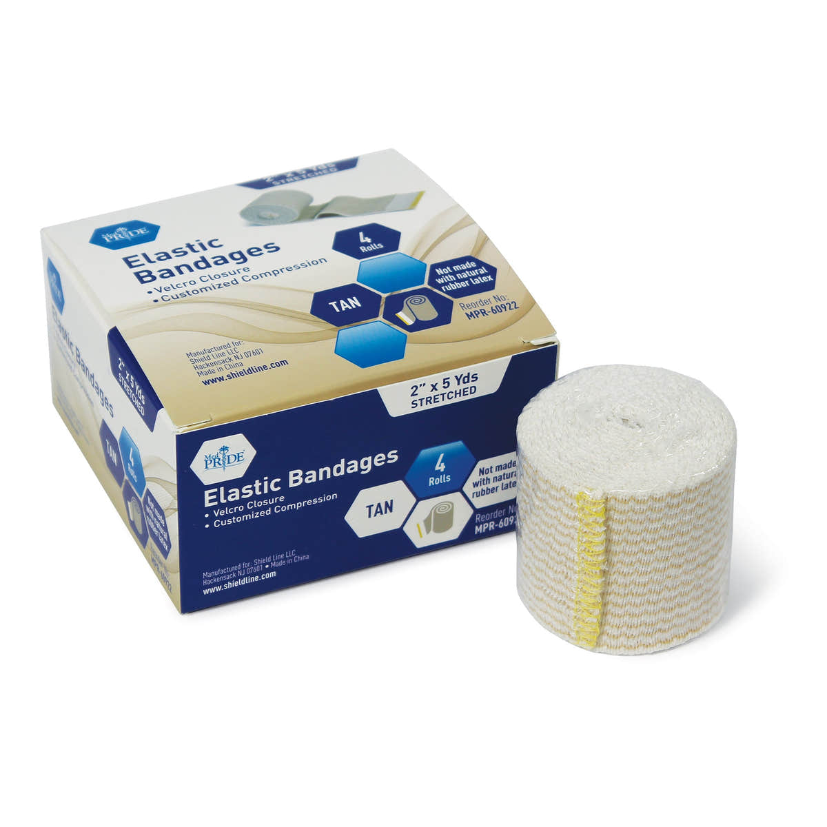 MedPride Elastic Bandages, Tan - Velcro - 2"x5 yds - 4pcs/bx, Case of 120 (480 Count) MedPride Elastic Bandages, Tan - Velcro - 2"x5 yds - 4pcs/bx, Case of 120 (480 Count)