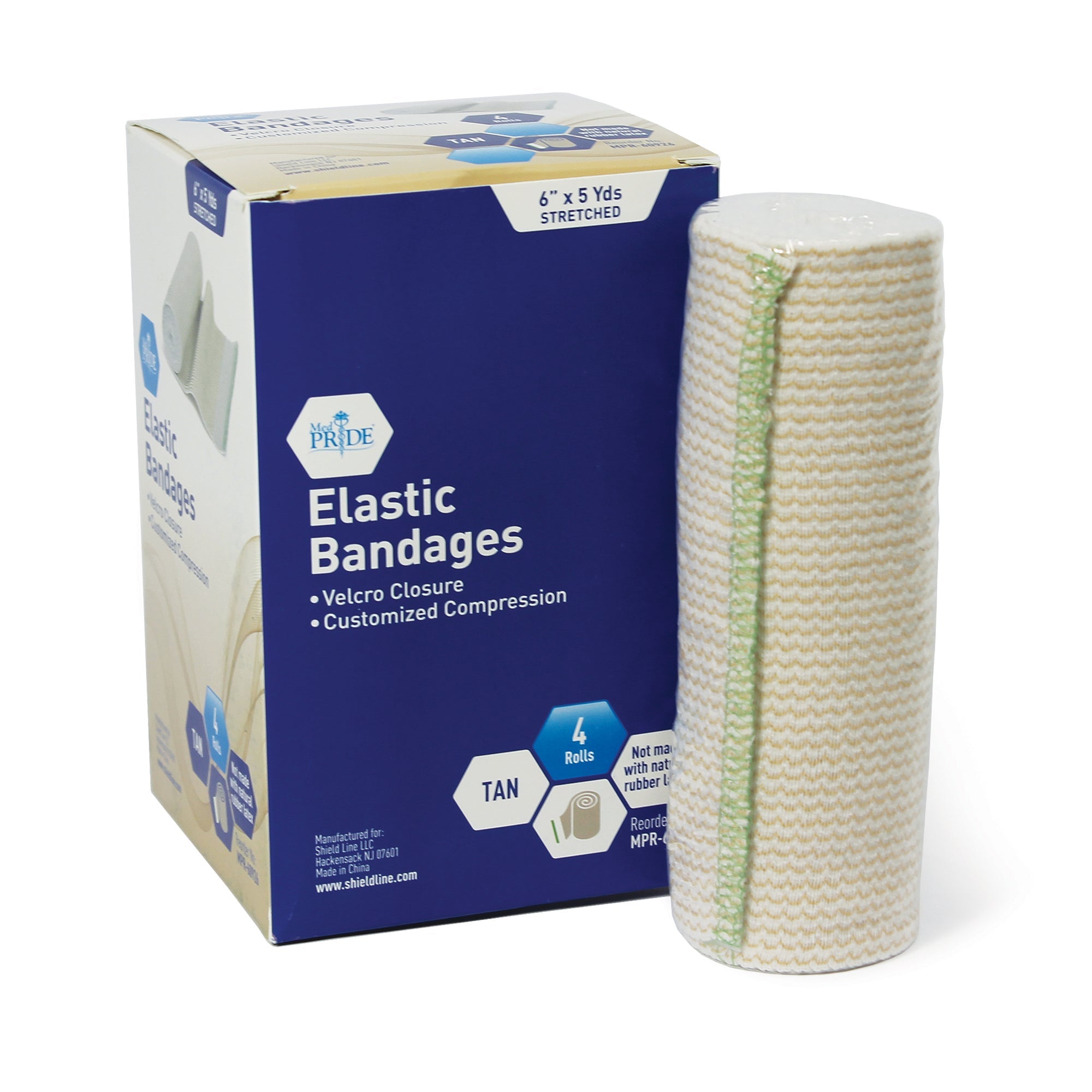 MedPride Elastic Bandages, Green - Velcro - 6"x5 yds - 4pcs/bx, Case of 45 (180 Count) MedPride Elastic Bandages, Green - Velcro - 6"x5 yds - 4pcs/bx, Case of 45 (180 Count)