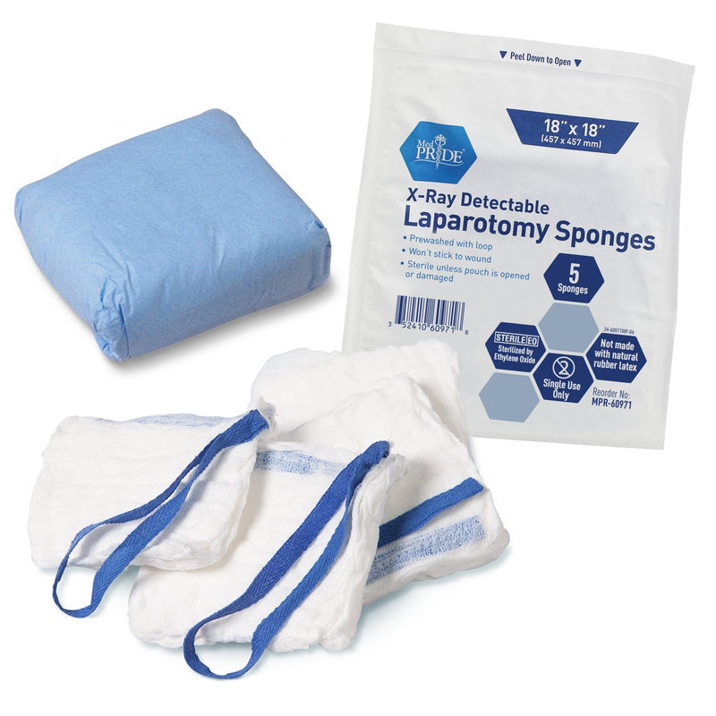 MedPride Laparotomy Sponge, Prewashed - Sterile - X Ray Det 18"x18", 5/Pack, Case of 40 (200) MedPride Laparotomy Sponge, Prewashed - Sterile - X Ray Det 18"x18", 5/Pack, Case of 40 (200)