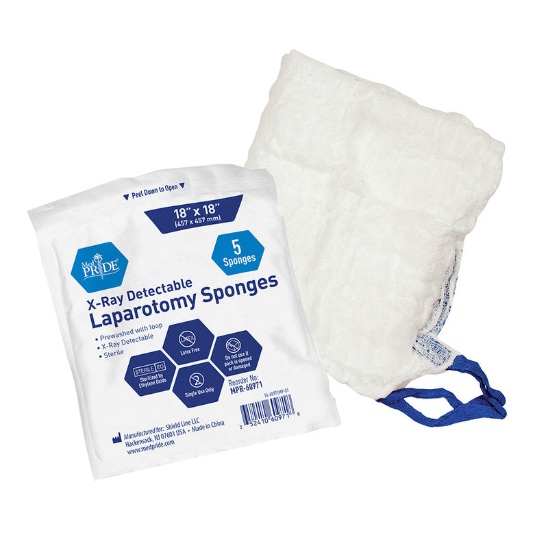 MedPride Laparotomy Sponge, Prewashed - Sterile - X Ray Det 18"x18", 5/Pack, Case of 40 (200) MedPride Laparotomy Sponge, Prewashed - Sterile - X Ray Det 18"x18", 5/Pack, Case of 40 (200)