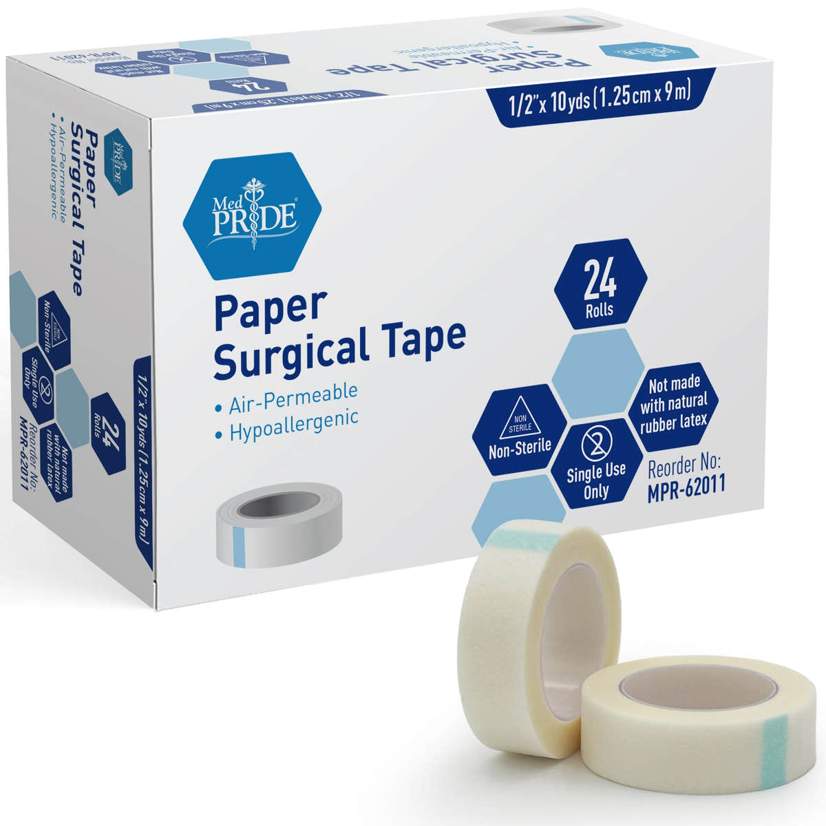 MedPride Paper Surgical Tape, 1/2" x 10 yds - 24/Box, Case of 12 (288 Count) MedPride Paper Surgical Tape, 1/2" x 10 yds - 24/Box, Case of 12 (288 Count)