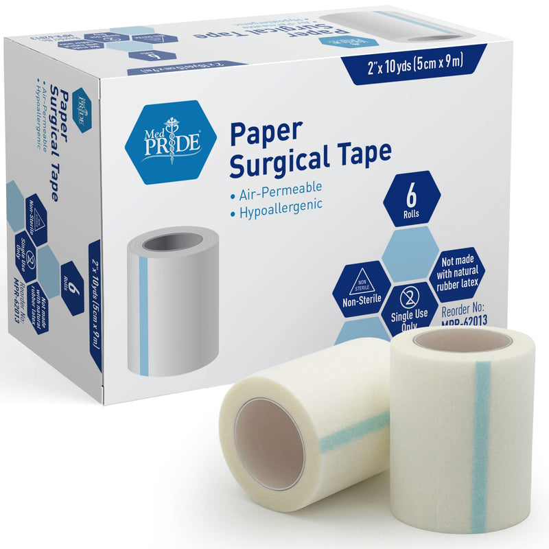 MedPride Paper Surgical Tape, 2" x 10 yds - 6/Box, Case of 12 (72 Count) MedPride Paper Surgical Tape, 2" x 10 yds - 6/Box, Case of 12 (72 Count)