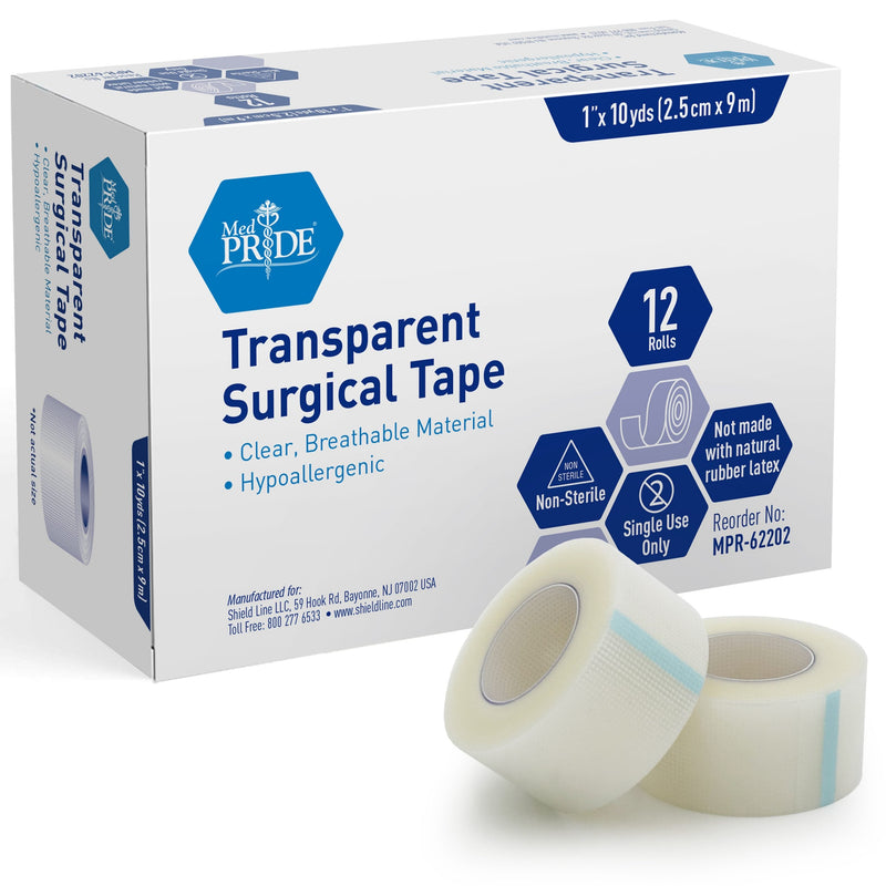 MedPride Clear Surgical Tape, 1" x 10 yds - 12/Box, Case of 12 (144 Count MedPride Clear Surgical Tape, 1" x 10 yds - 12/Box, Case of 12 (144 Count