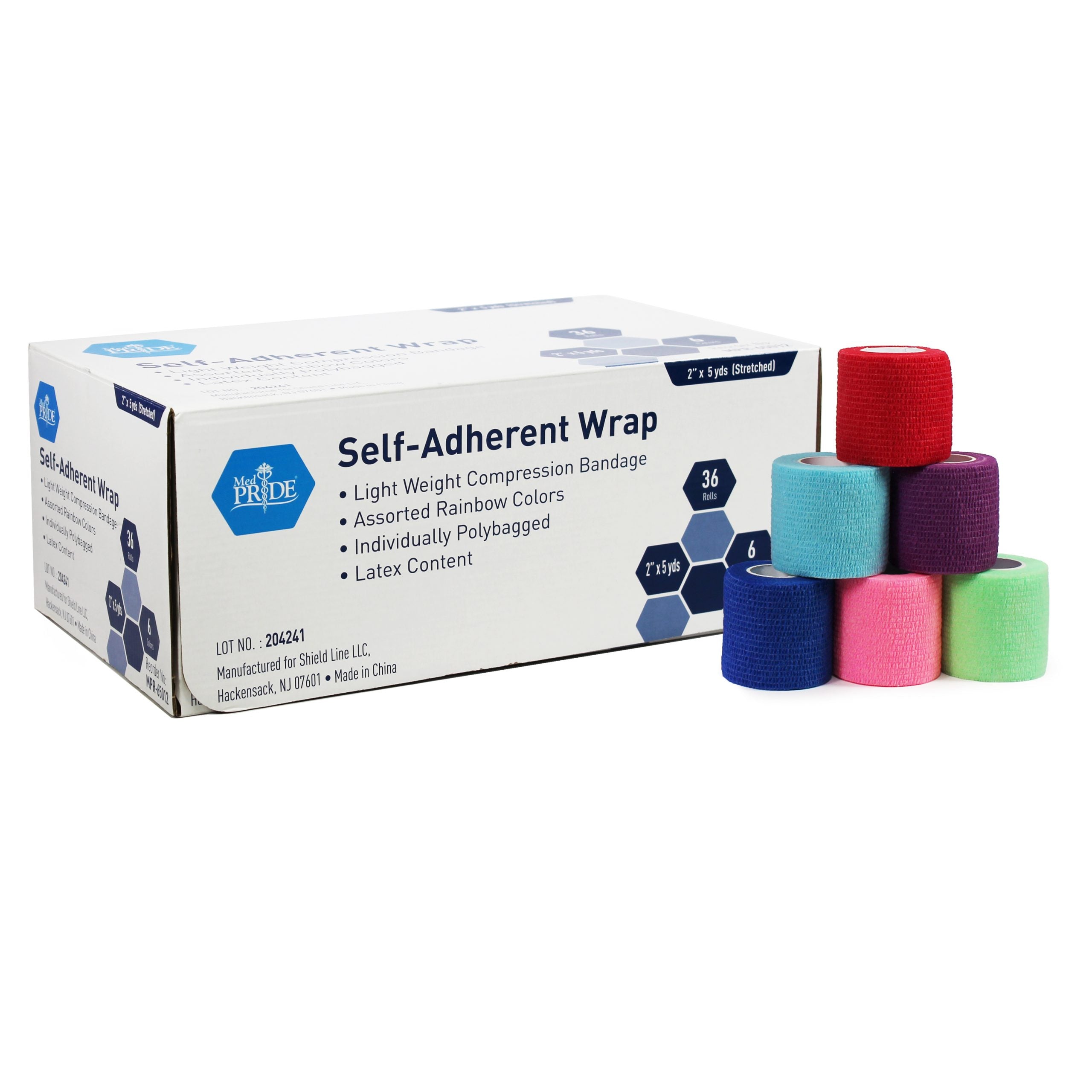 Medpride Self-Adherent Wrap, 2"x5" yds. - Rainbow - Latex Free, (6 colors), Case of 36 Medpride Self-Adherent Wrap, 2"x5" yds. - Rainbow - Latex Free, (6 colors), Case of 36