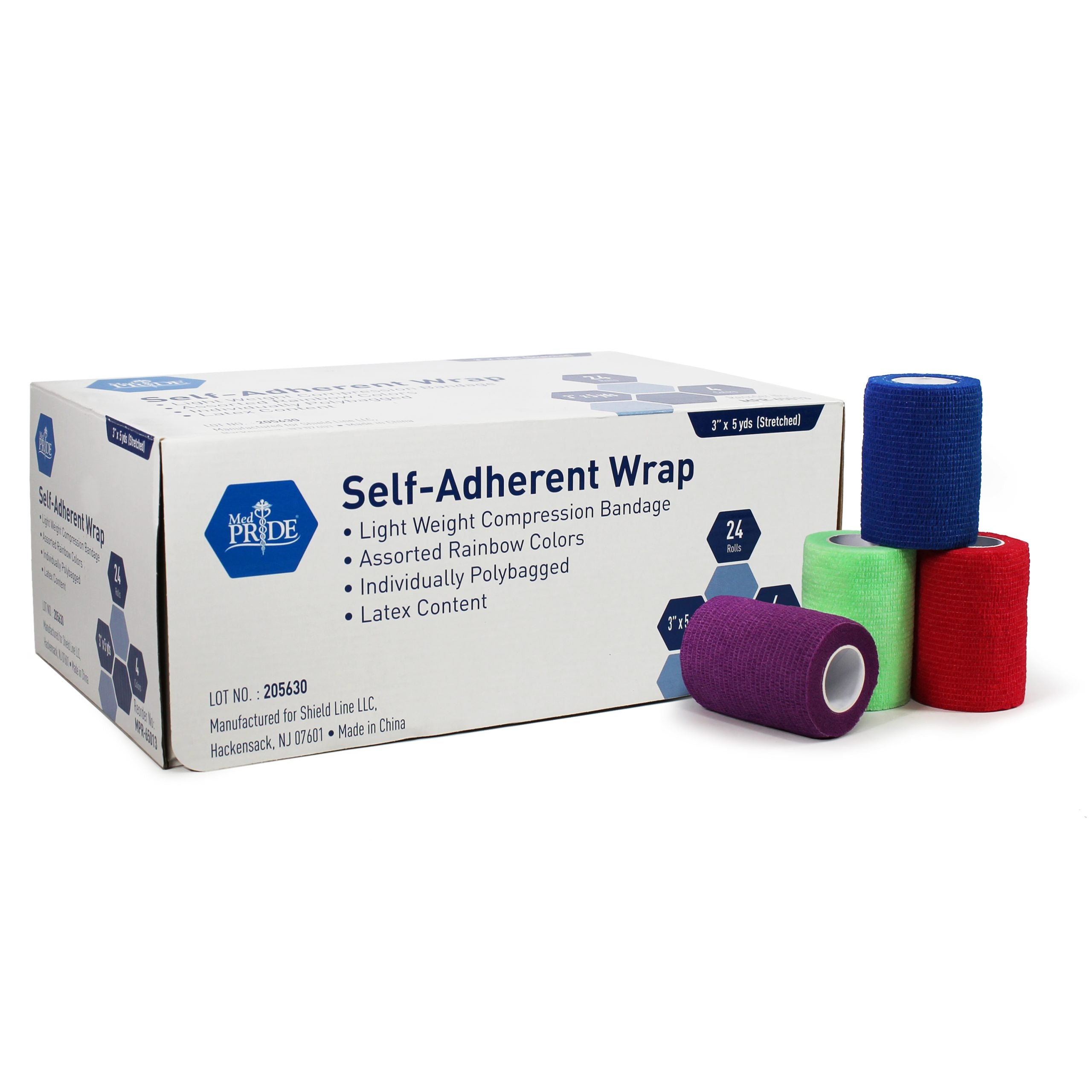 Medpride Self-Adherent Wrap, 3"x5" yds. - Rainbow - Latex Free, 4 colors/Box, Case of 24 (96 Count) Medpride Self-Adherent Wrap, 3"x5" yds. - Rainbow - Latex Free, 4 colors/Box, Case of 24 (96 Count)