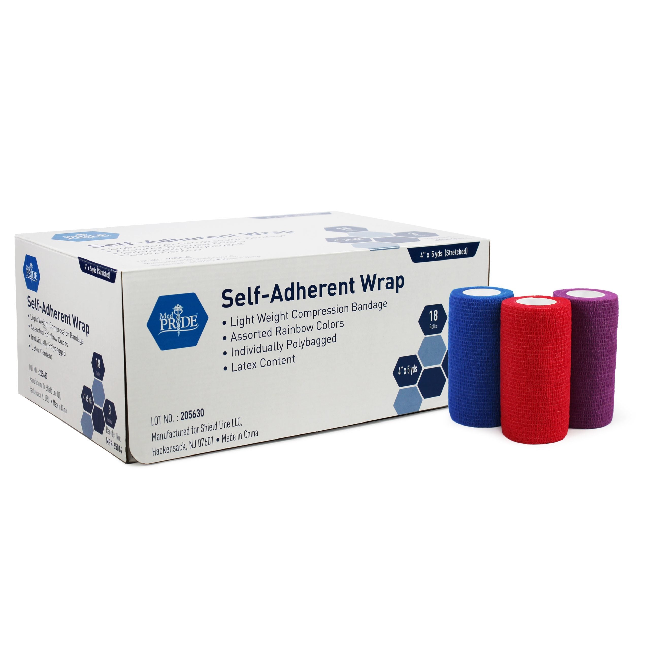 Medpride Self-Adherent Wrap, 4"x5" yds. - Rainbow - Latex Free, 3 colors/Box, Case of 18 (54 Count) Medpride Self-Adherent Wrap, 4"x5" yds. - Rainbow - Latex Free, 3 colors/Box, Case of 18 (54 Count)
