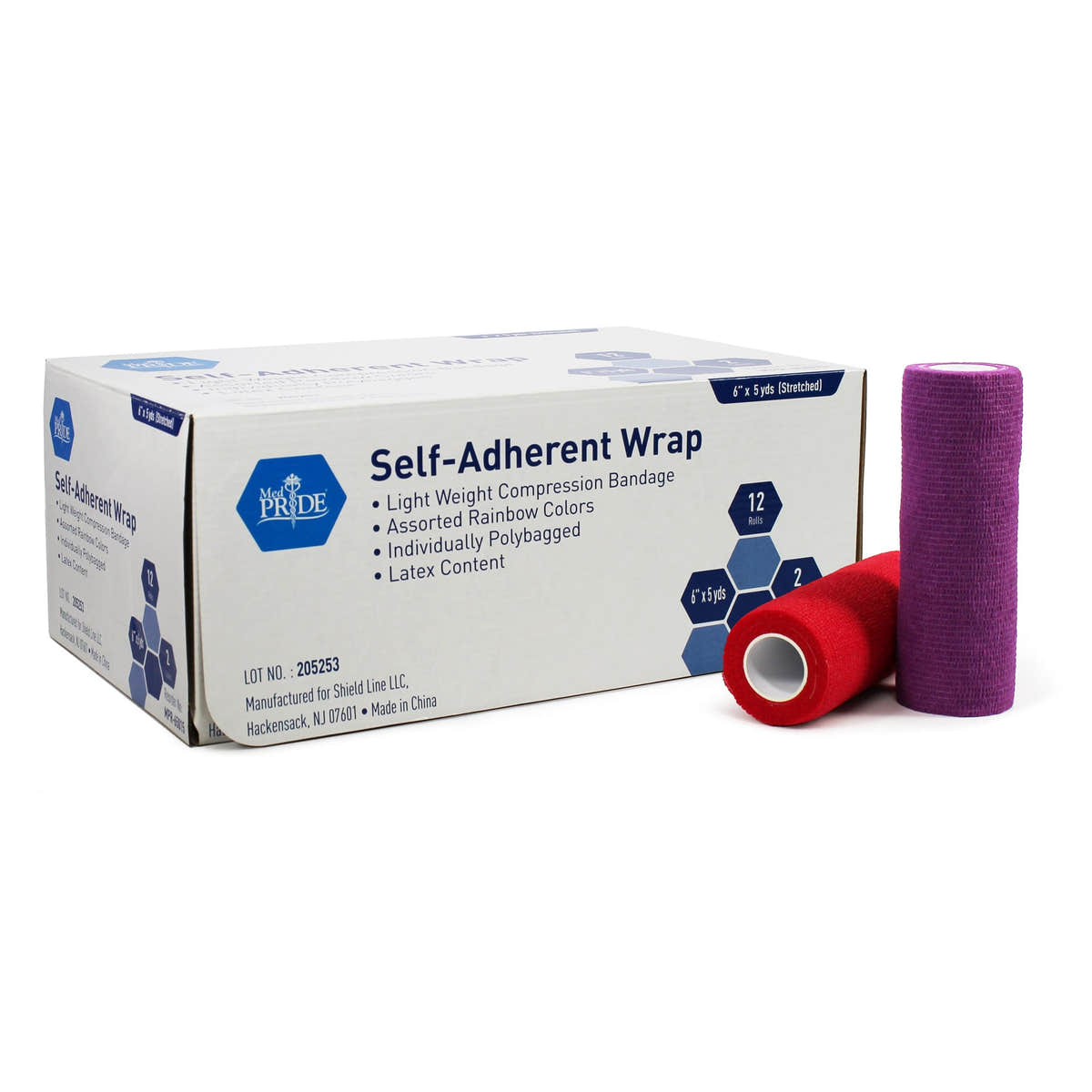Medpride Self-Adherent Wrap, 6"x5" yds. - Rainbow - Latex Free, 2 colors/Box, Case of 12 (24 Count) Medpride Self-Adherent Wrap, 6"x5" yds. - Rainbow - Latex Free, 2 colors/Box, Case of 12 (24 Count)