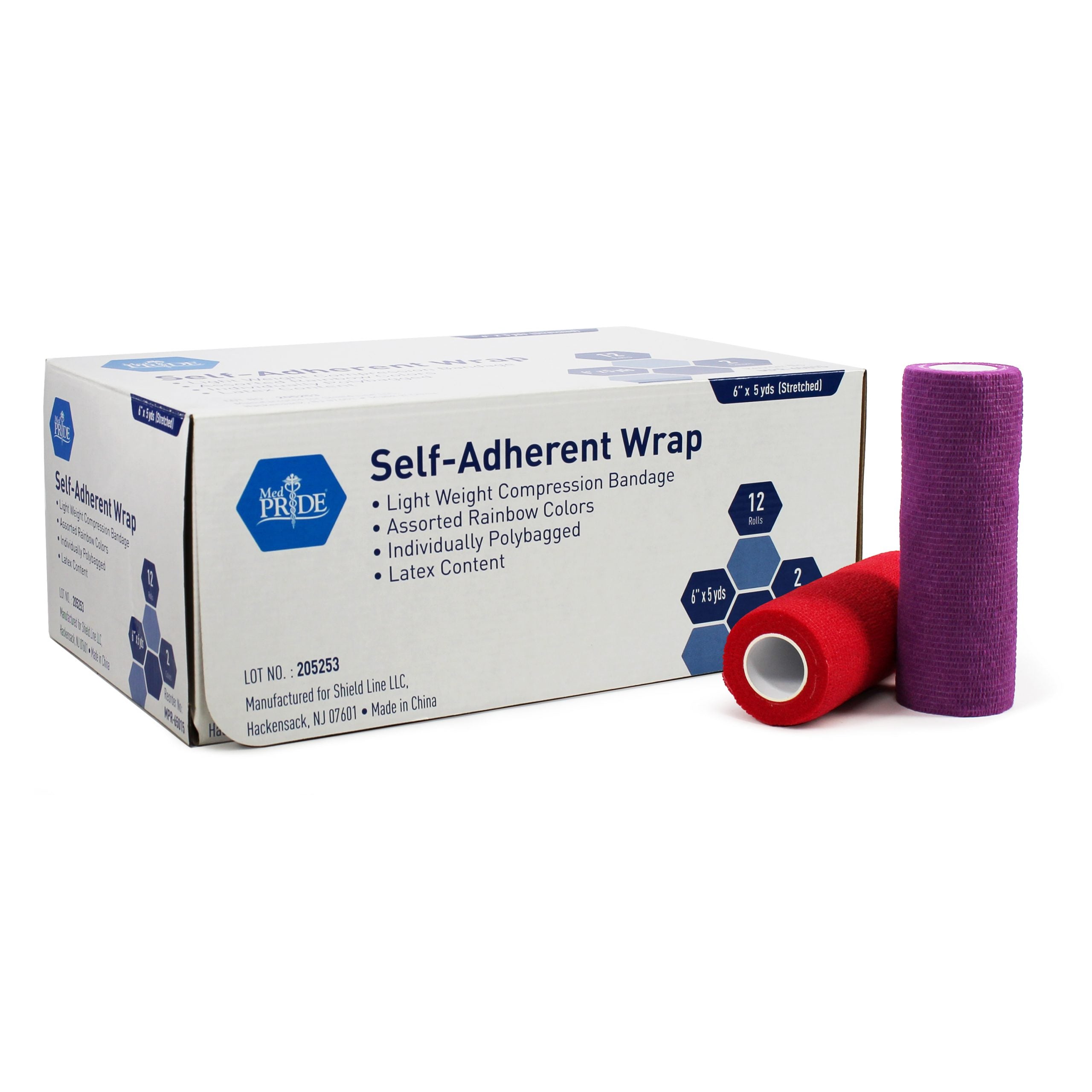 Medpride Self-Adherent Wrap, 6"x5" yds. - Rainbow - Latex Free, 2 colors/Box, Case of 12 (24 Count) Medpride Self-Adherent Wrap, 6"x5" yds. - Rainbow - Latex Free, 2 colors/Box, Case of 12 (24 Count)