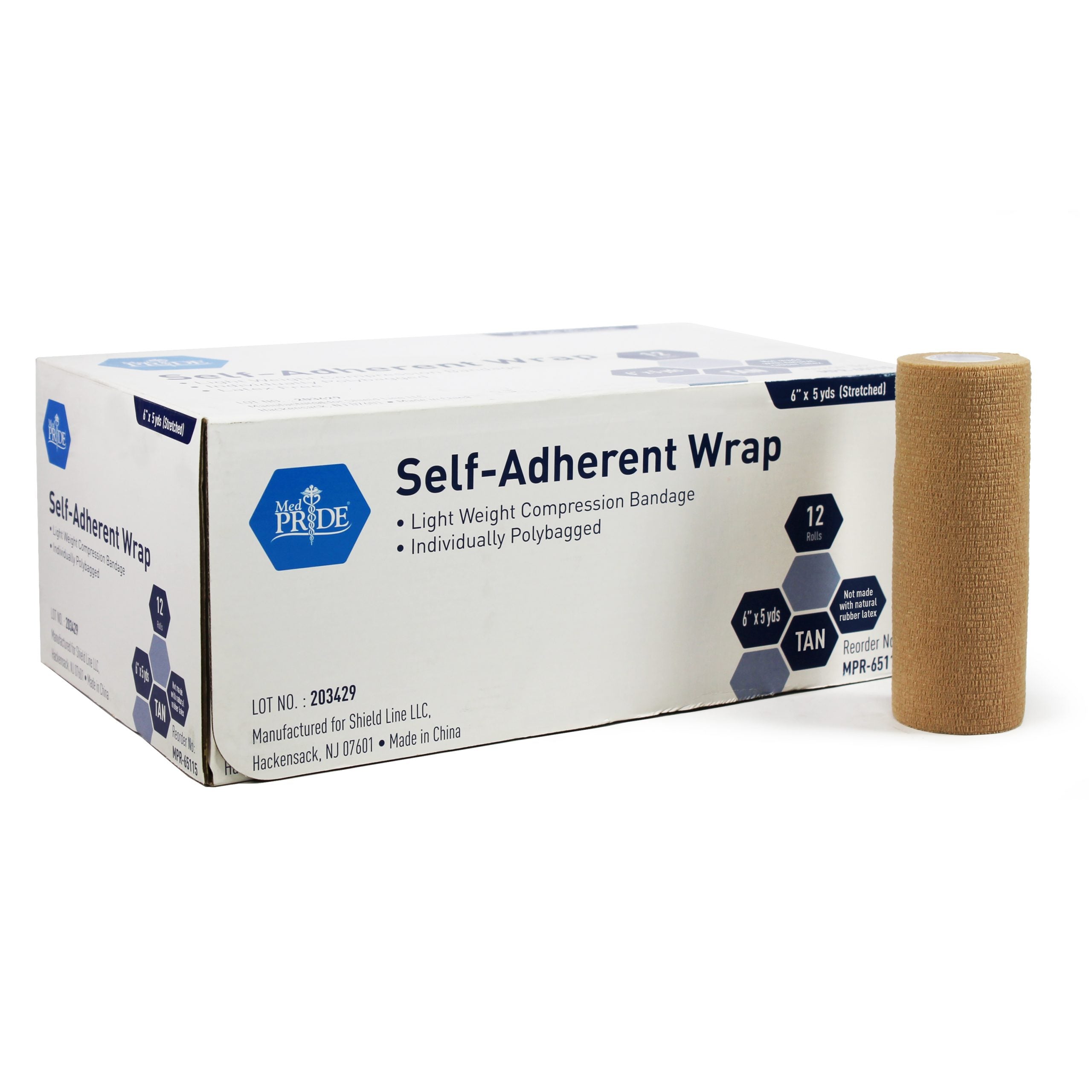 Medpride Self-Adherent Wrap, 6" x 5 yds. - Tan - Latex Free - 12/cs. Medpride Self-Adherent Wrap, 6" x 5 yds. - Tan - Latex Free - 12/cs.