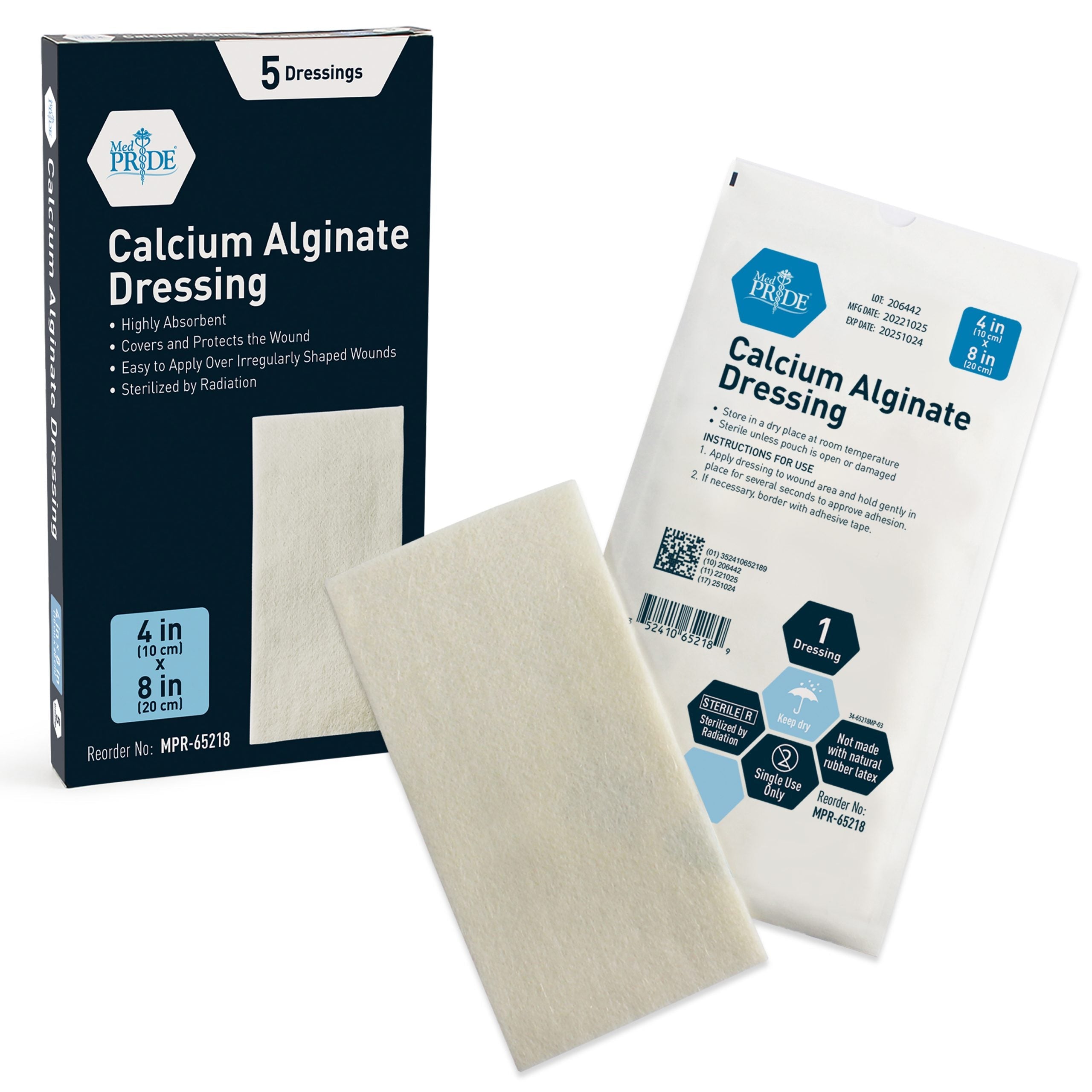 MedPride Antimicrobial Calcium Alginate Wound Dressing Pads, Highly Absorbent, 4” x 8”, Promotes Faster Healing - 5/Box, Case of 20 (100 Count) MedPride Antimicrobial Calcium Alginate Wound Dressing Pads, Highly Absorbent, 4” x 8”, Promotes Faster Healing - 5/Box, Case of 20 (100 Count)