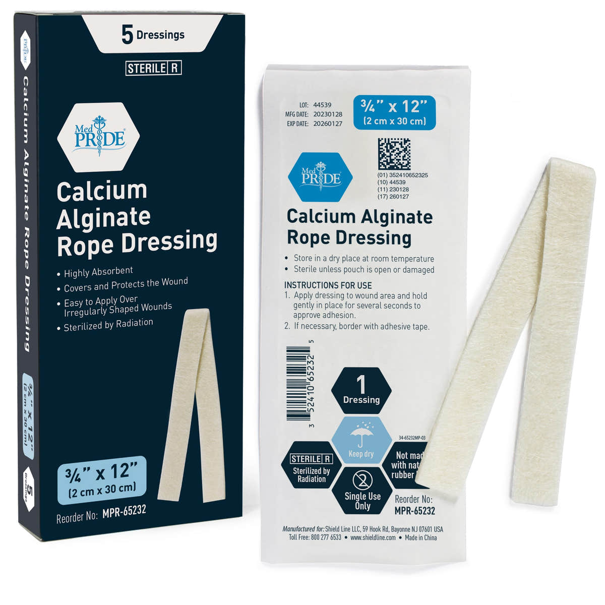 MedPride Calcium Alginate Rope Dressing, Sterile Hydrophilic Wound Dressing Rope for Open Wounds, Burns, Ulcers & Minor Traumas, 3/4"x12" - 5/Pack, Case of 12 (60 Count) MedPride Calcium Alginate Rope Dressing, Sterile Hydrophilic Wound Dressing Rope for Open Wounds, Burns, Ulcers & Minor Traumas, 3/4"x12" - 5/Pack, Case of 12 (60 Count)