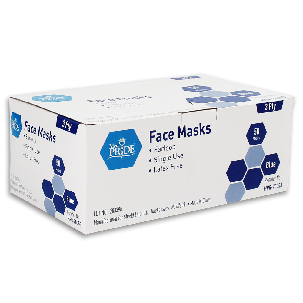 MedPride Ear Loop Face Mask, Blue, 50/Box, Case of 12 (600 Count) MedPride Ear Loop Face Mask, Blue, 50/Box, Case of 12 (600 Count)