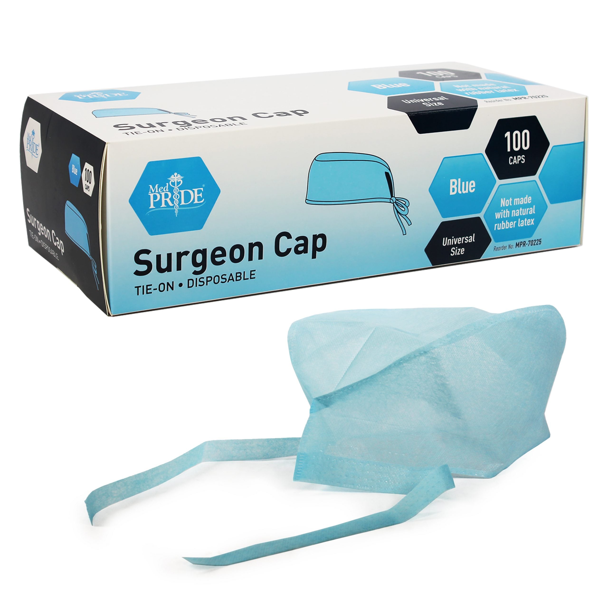 MedPride Blue Tie On Surgeons Caps - 100/Box, Case of 5 (500 Count) MedPride Blue Tie On Surgeons Caps - 100/Box, Case of 5 (500 Count)