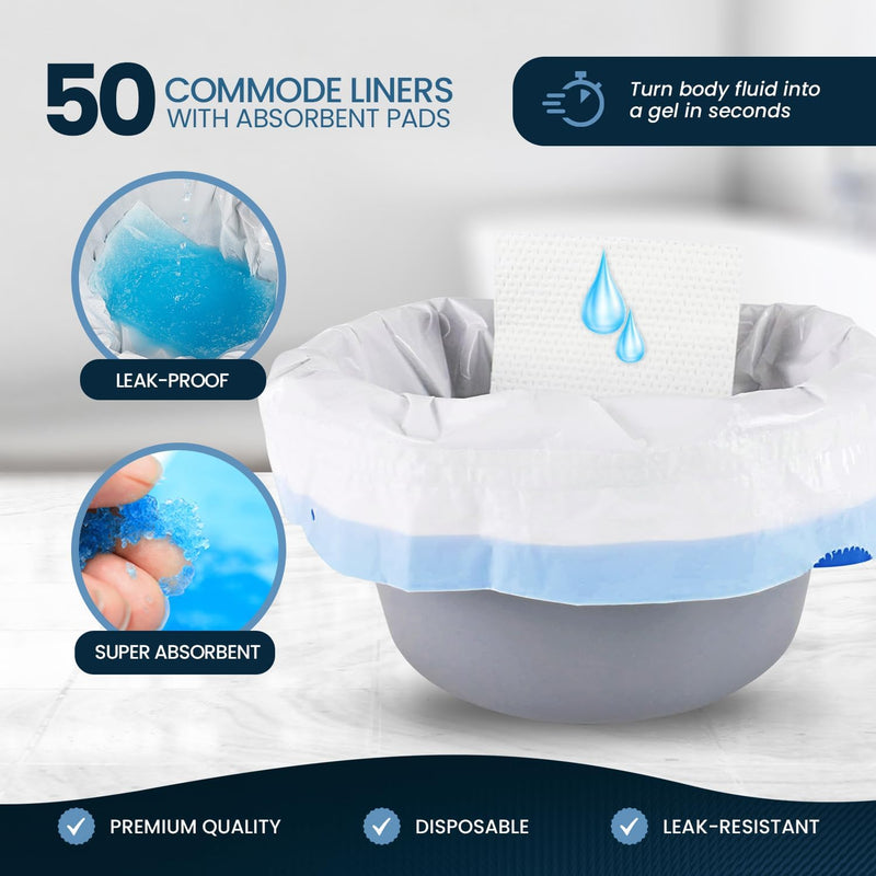 MedPride Disposable Commode Liner Bags with Absorbant Pads, Universal Size, 50 bags and pads / Case of 12 (600 count) MedPride Disposable Commode Liner Bags with Absorbant Pads, Universal Size, 50 bags and pads / Case of 12 (600 count)