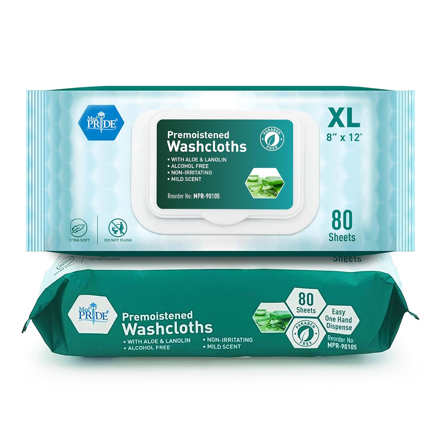 MedPride Disposable XL Premoistened Washcloths 8" x 12", 80 Sheets / Case of 6 (480 Count) MedPride Disposable XL Premoistened Washcloths 8" x 12", 80 Sheets / Case of 6 (480 Count)