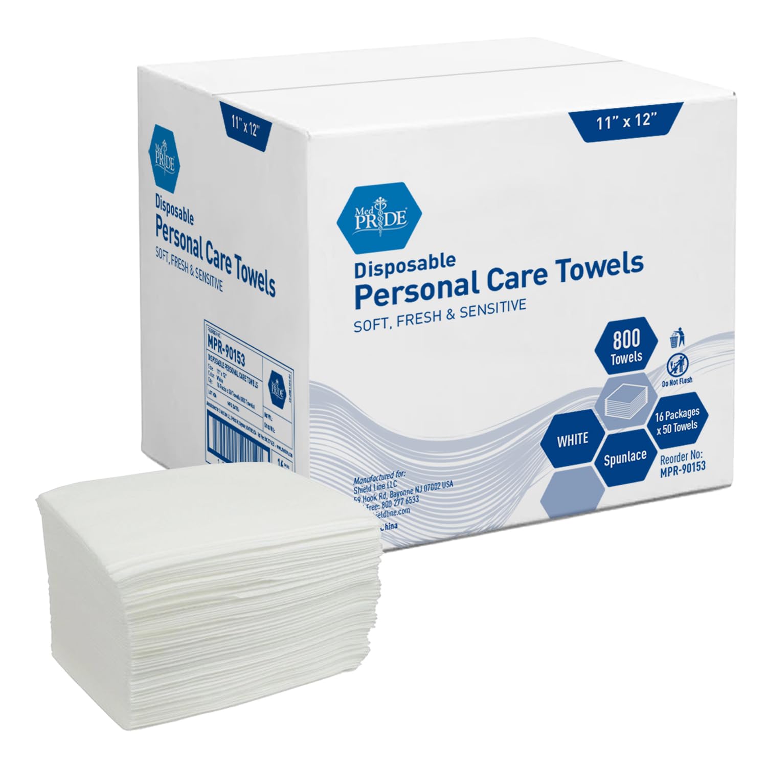 MedPride Disposable Dry Washcloths Spun Lace Quarter Fold, 11" x 12", 16 Packages x 50 Towels (800 Count) MedPride Disposable Dry Washcloths Spun Lace Quarter Fold, 11" x 12", 16 Packages x 50 Towels (800 Count)