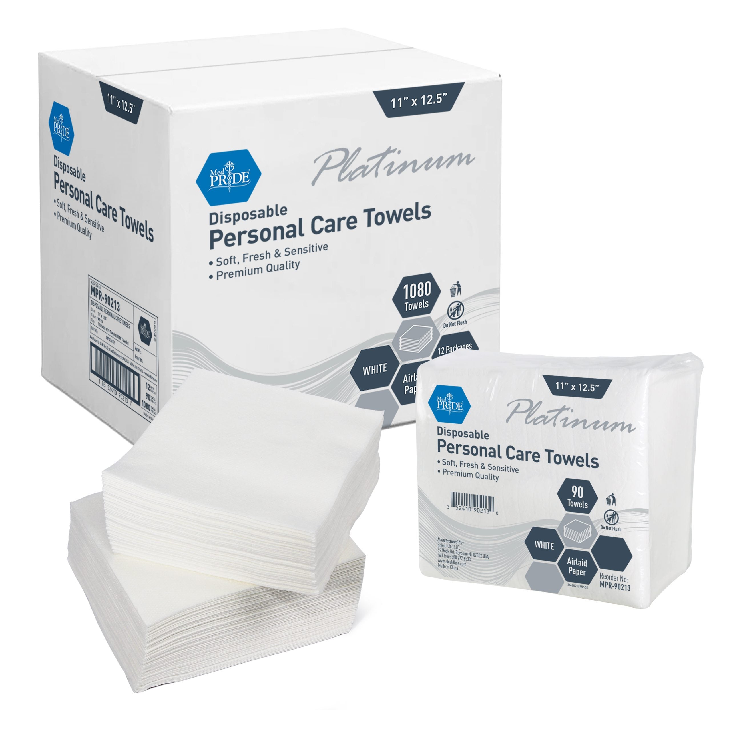 MedPride Platinum Personal Care Towels, White - 11" x 12.5" - 90/pack, Case of 12 (1080 Count) MedPride Platinum Personal Care Towels, White - 11" x 12.5" - 90/pack, Case of 12 (1080 Count)
