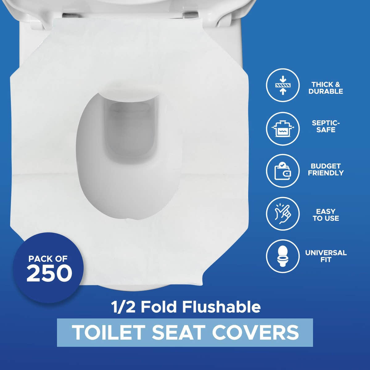 Medpride Disposable Toilet Seat Covers Half Fold Flushable, 250 Pieces / Box of 20 (5000 Count) Medpride Disposable Toilet Seat Covers Half Fold Flushable, 250 Pieces / Box of 20 (5000 Count)