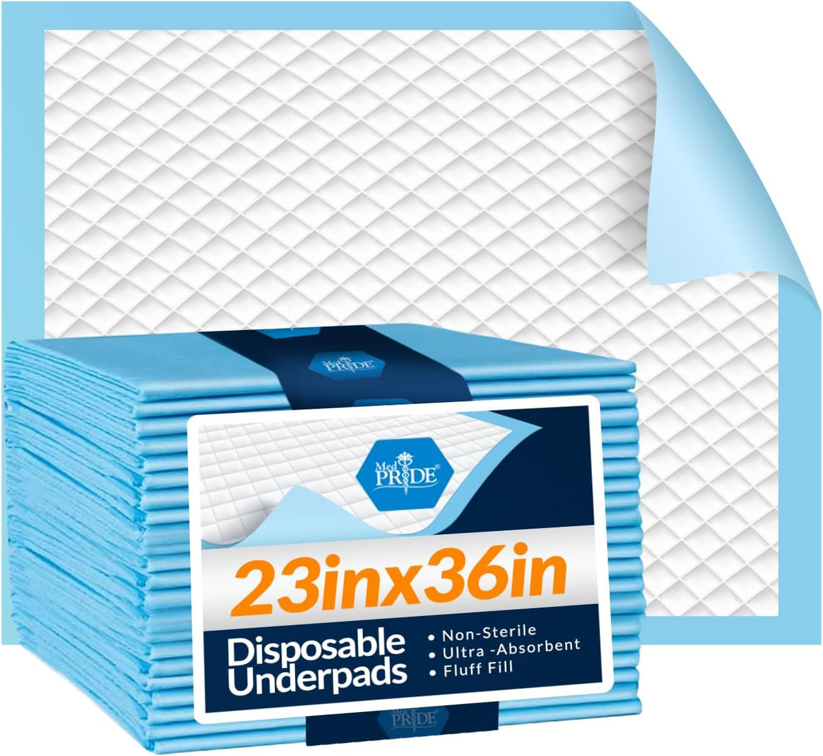 MedPride Disposable Underpads, 23"x36" (45 gram) 25/Box, Case of 6 (150 Count) MedPride Disposable Underpads, 23"x36" (45 gram) 25/Box, Case of 6 (150 Count)