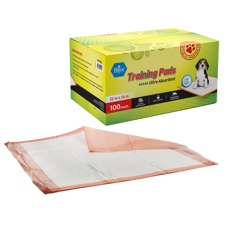 MedPride Pet Pads, 22" x 24" w/ pheromone, Ultra-Absorbent Puppy Potty Pee Pads With 6-Layer Technology (30 gram) - 100 Pads/Case MedPride Pet Pads, 22" x 24" w/ pheromone, Ultra-Absorbent Puppy Potty Pee Pads With 6-Layer Technology (30 gram) - 100 Pads/Case