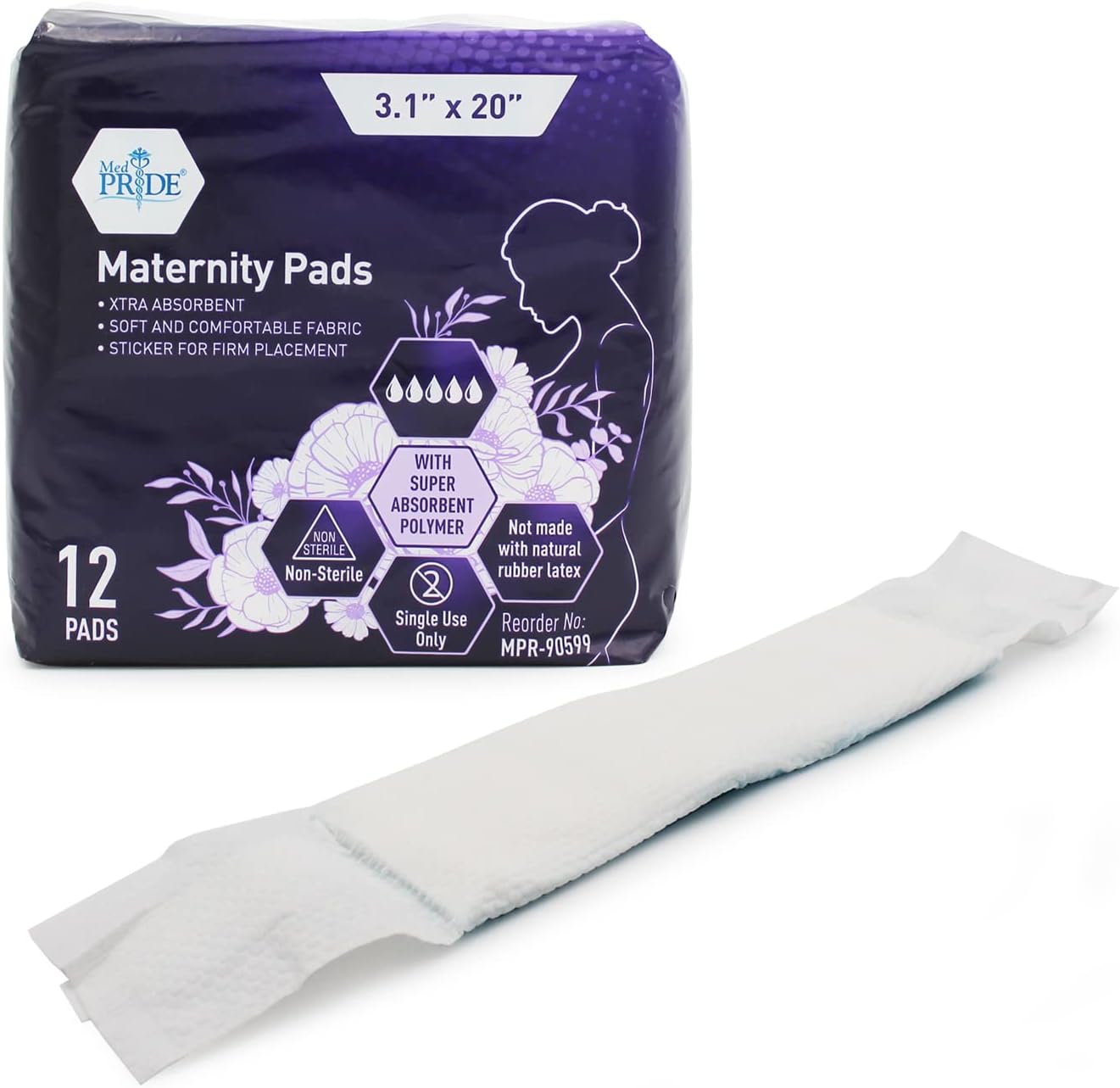 MedPride Individually Wrapped Postpartum Maternity Pads, 16 grams, 3.1" x 20", 24 Packs of 12 (288 count) MedPride Individually Wrapped Postpartum Maternity Pads, 16 grams, 3.1" x 20", 24 Packs of 12 (288 count)