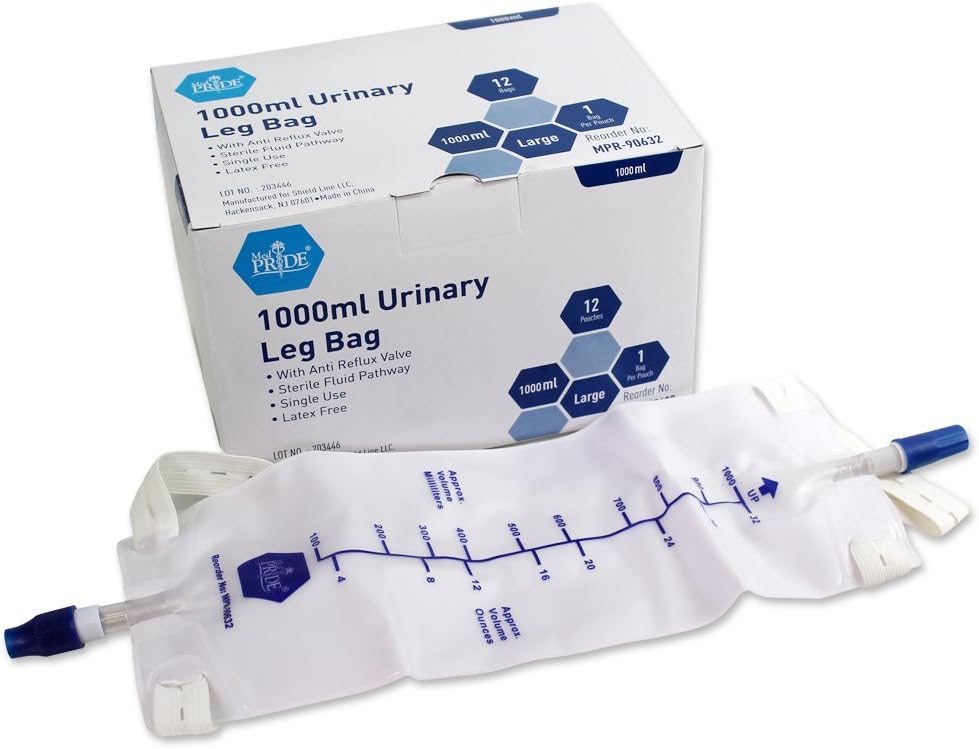 MedPride Urinary Drainage Bags, 1000ml, Large Sterile - 12/box, Case of 4 (48 count) MedPride Urinary Drainage Bags, 1000ml, Large Sterile - 12/box, Case of 4 (48 count)