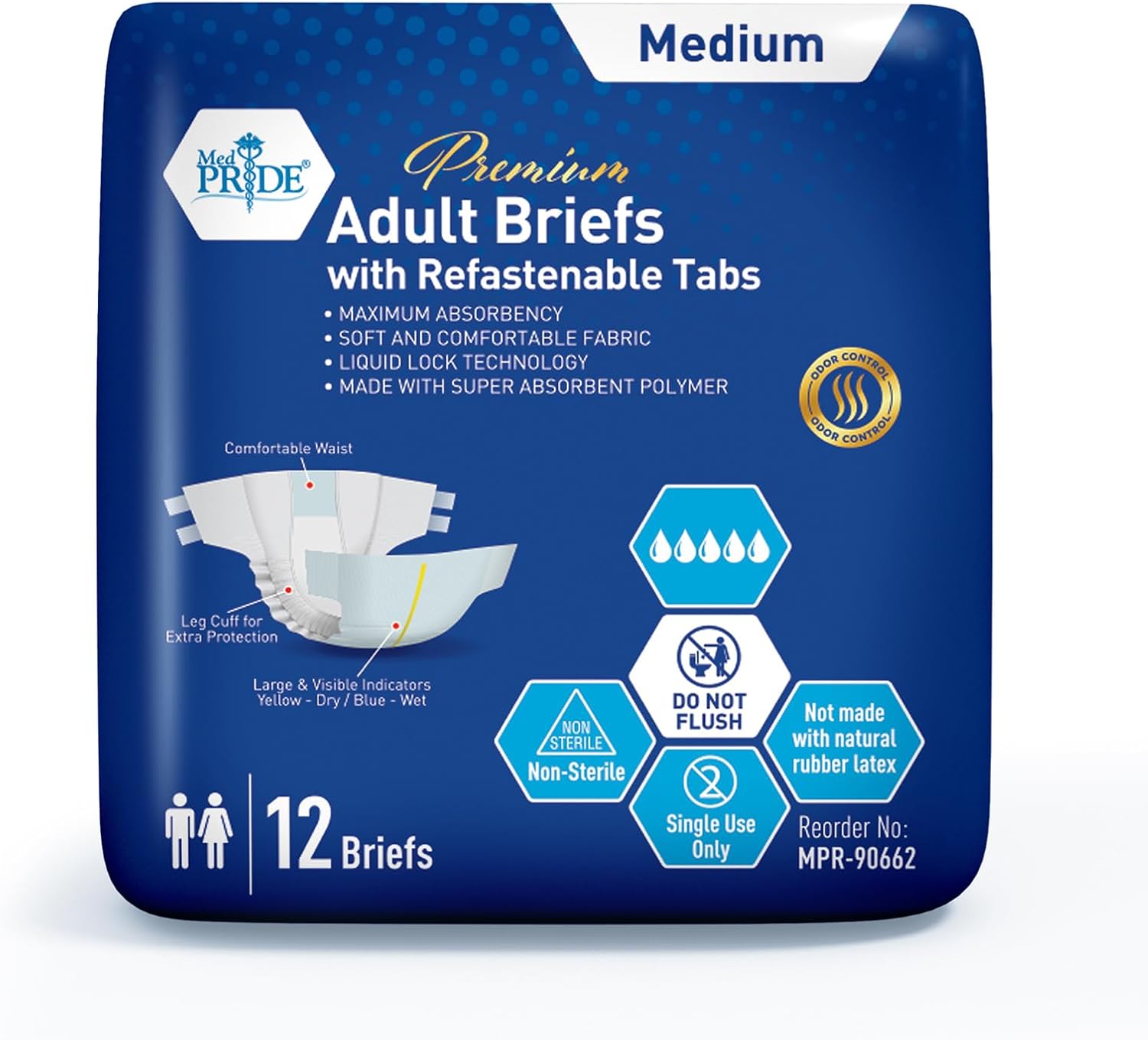 MedPride Adult Briefs with Refastenable Tabs, Medium, 8 Packs of 12 (96 count) MedPride Adult Briefs with Refastenable Tabs, Medium, 8 Packs of 12 (96 count)