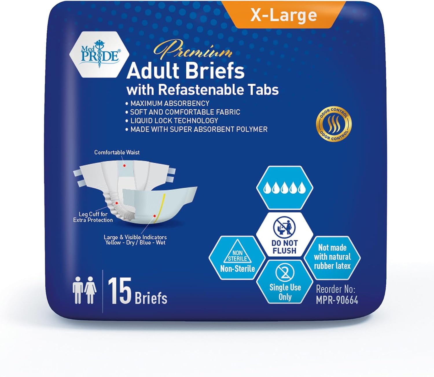 MedPride Adult Briefs with Refastenable Tabs, X-Large Size, 4 Packs of 15 (60 Count) MedPride Adult Briefs with Refastenable Tabs, X-Large Size, 4 Packs of 15 (60 Count)