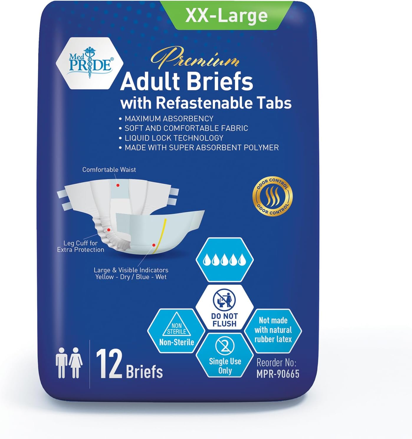 MedPride Adult Briefs with Refastenable Tabs, XX-Large Size, 4 Pack of 12 (48 count) MedPride Adult Briefs with Refastenable Tabs, XX-Large Size, 4 Pack of 12 (48 count)