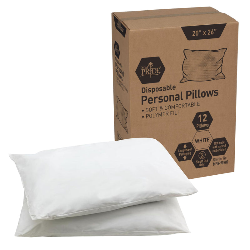 MedPride 20"x26" Single Use Personal Pillow, Polymer Fill Disposable Bed Pillows - 12 Count MedPride 20"x26" Single Use Personal Pillow, Polymer Fill Disposable Bed Pillows - 12 Count