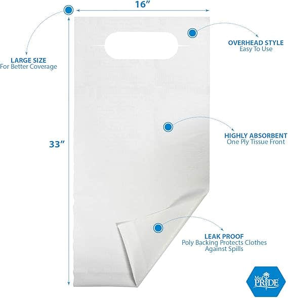 MedPride Disposable Adult Bibs, Over the Head, 16"W x 33"L - 300 Counts MedPride Disposable Adult Bibs, Over the Head, 16"W x 33"L - 300 Counts