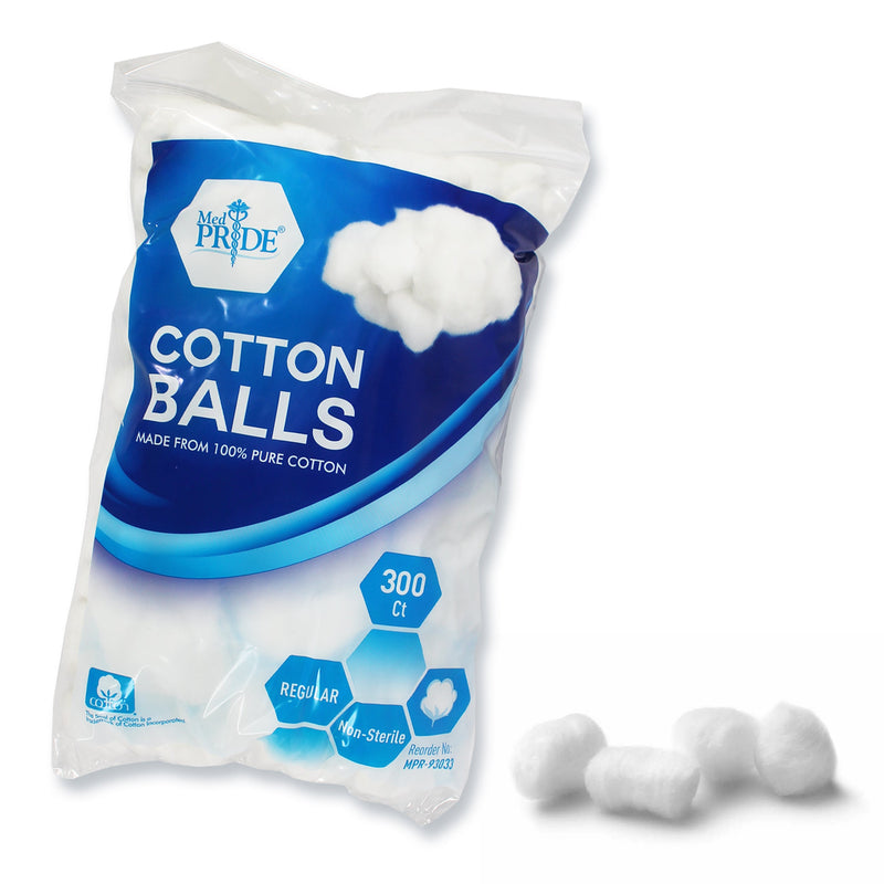 MedPride 100% Pure Cotton Balls, Regular, 300 ct - 48 bags/cs. (48 Count) MedPride 100% Pure Cotton Balls, Regular, 300 ct - 48 bags/cs. (48 Count)