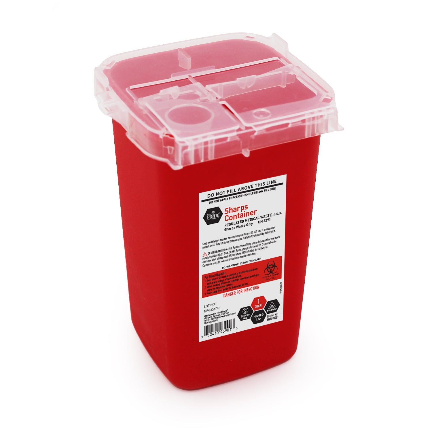 MedPride 1 Quart Sharps Containers, Hinged Lid, 100/cs MedPride 1 Quart Sharps Containers, Hinged Lid, 100/cs