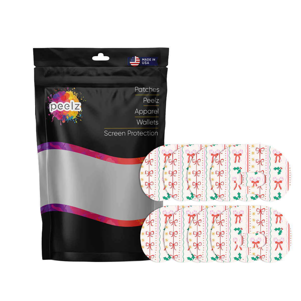 Holly Jolly Ribbon Medtronic Guardian Connect Patch Tape - Pump Peelz Holly Jolly Ribbon Medtronic Guardian Connect Patch Tape - Pump Peelz