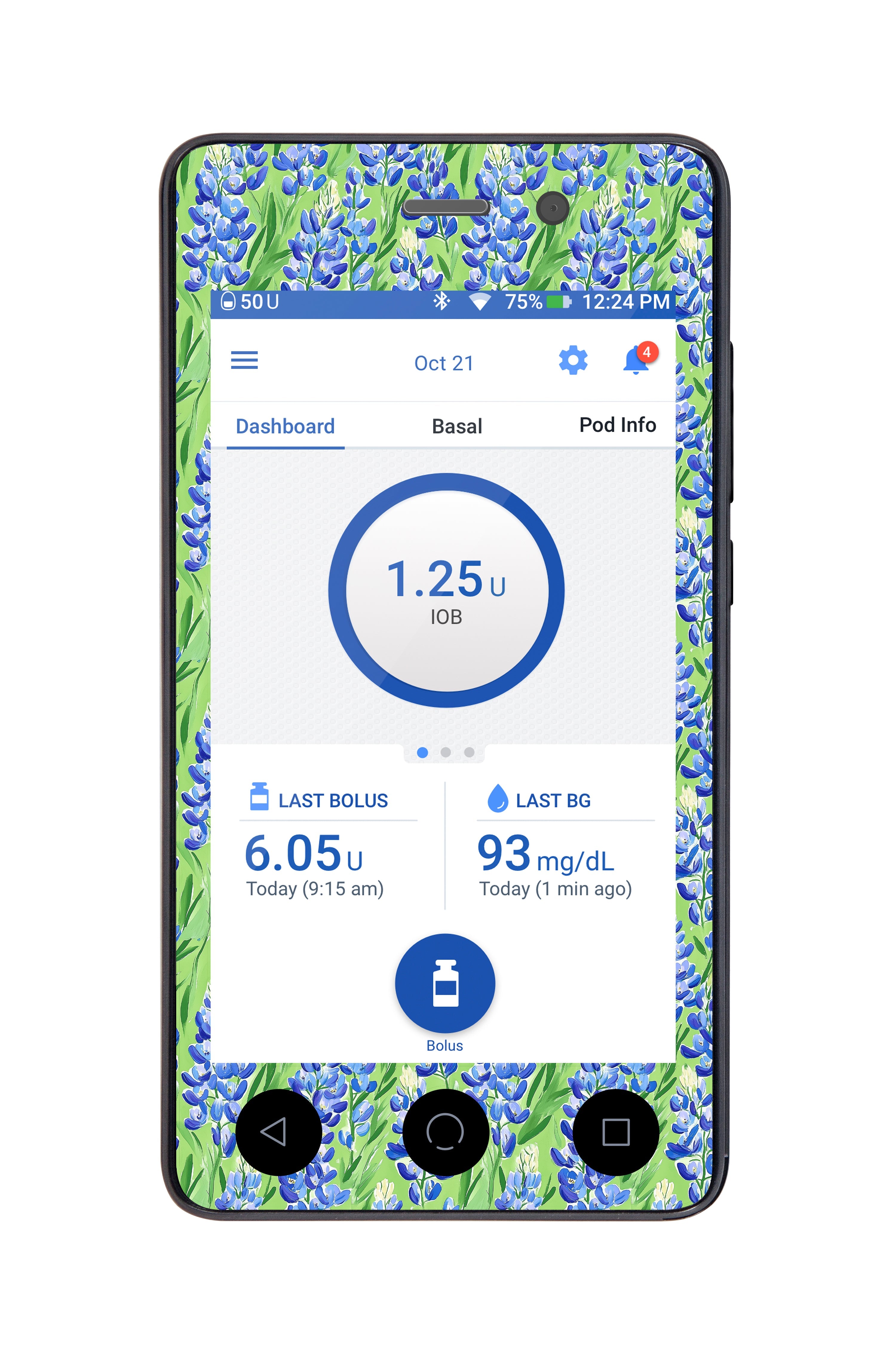 Blue Blooms Sticker for Omnipod DASH ® PDM – Pump Peelz Blue Blooms Sticker for Omnipod DASH ® PDM – Pump Peelz