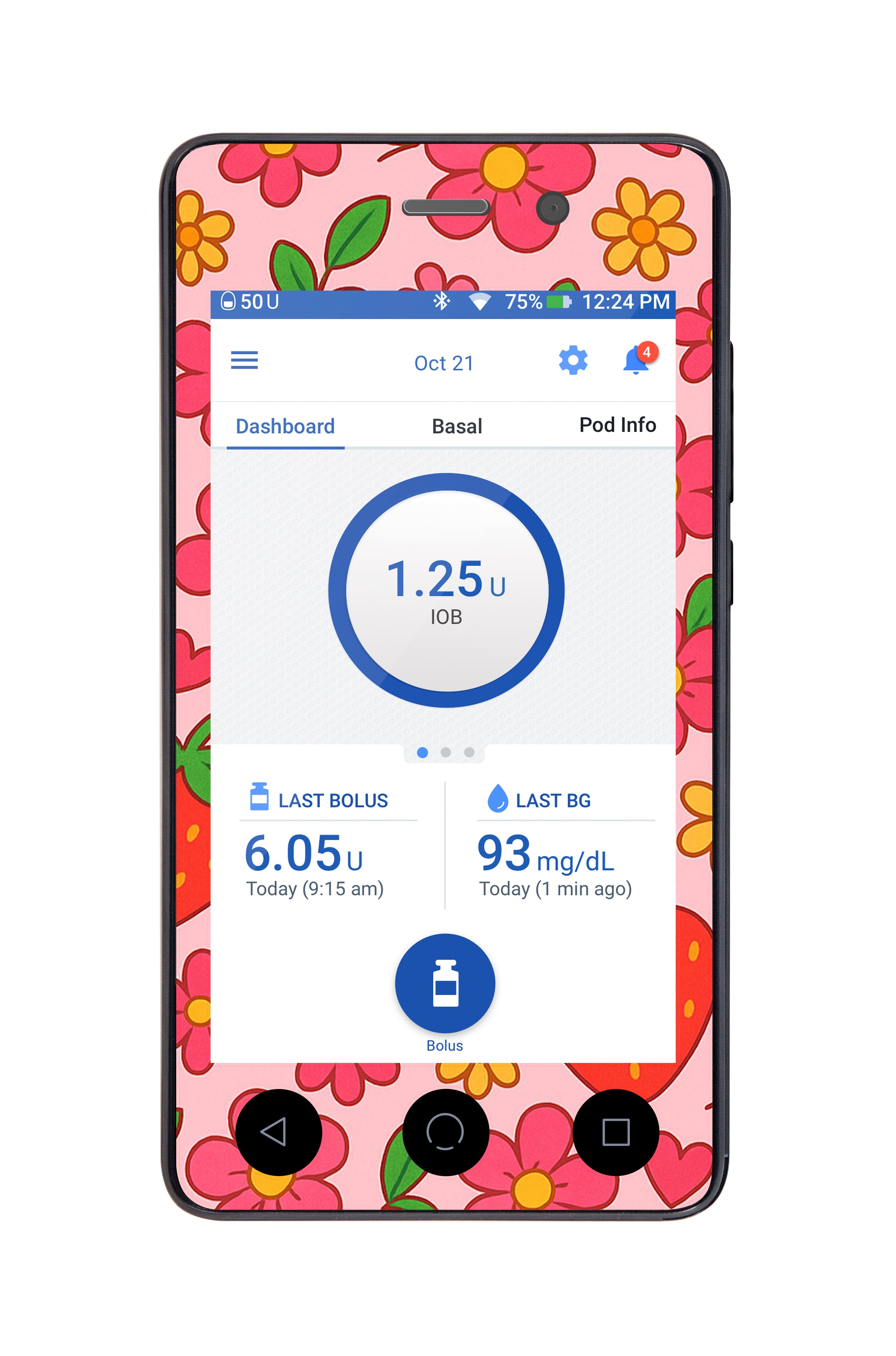 Strawberry Garden Sticker for Omnipod DASH® PDM – Pump Peelz Strawberry Garden Sticker for Omnipod DASH® PDM – Pump Peelz