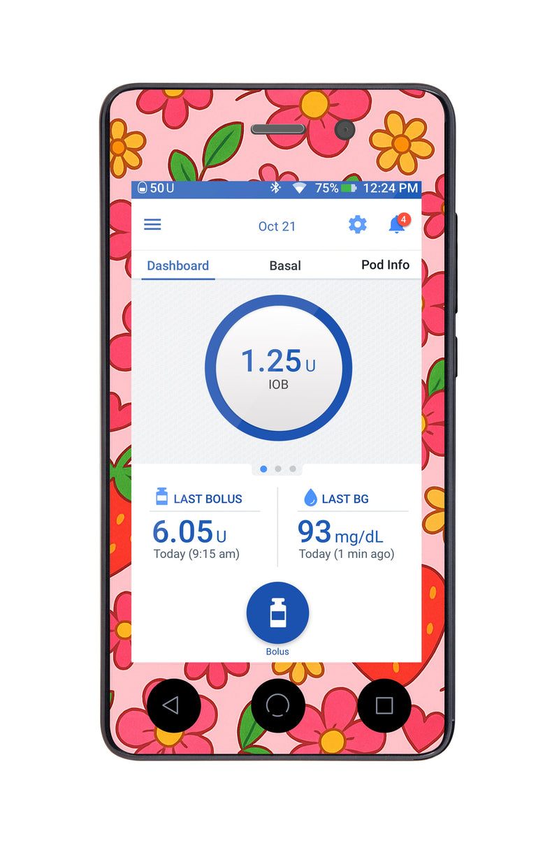 Strawberry Garden Sticker for Omnipod DASH® PDM – Pump Peelz Strawberry Garden Sticker for Omnipod DASH® PDM – Pump Peelz