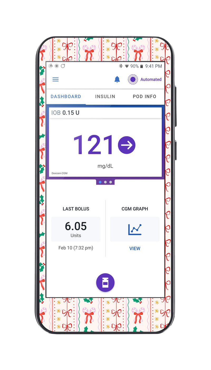 Holly Jolly Ribbon Sticker for Omnipod® 5 Controller – Pump Peelz Holly Jolly Ribbon Sticker for Omnipod® 5 Controller – Pump Peelz