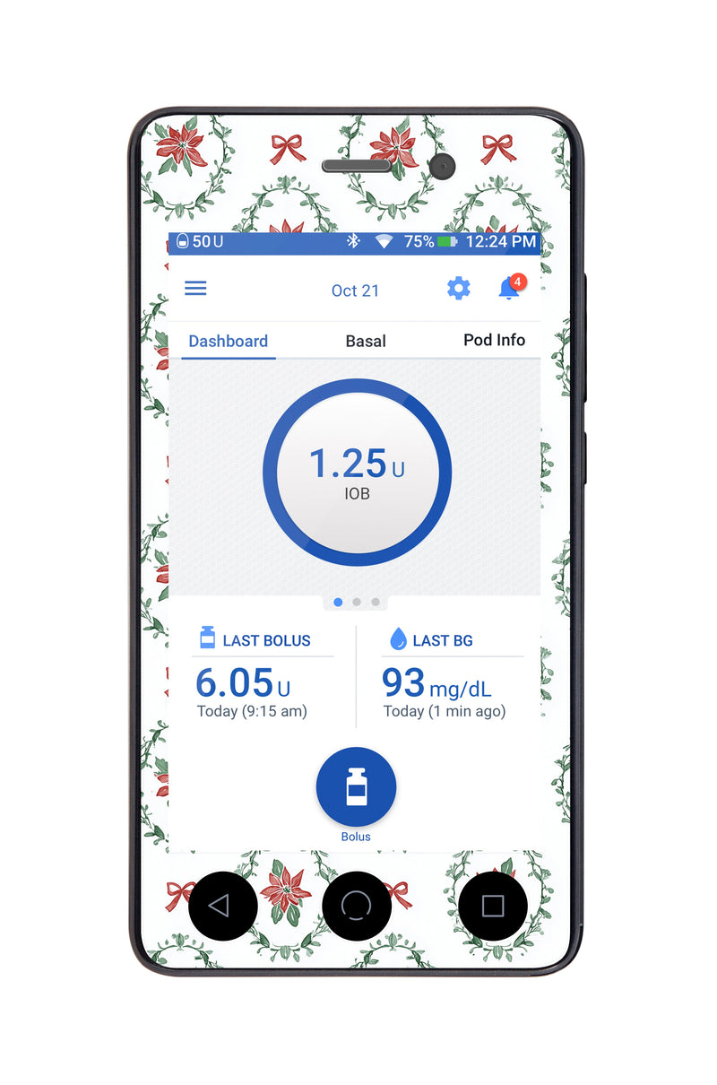 Poinsettia Parade Sticker for Omnipod DASH® PDM – Pump Peelz Poinsettia Parade Sticker for Omnipod DASH® PDM – Pump Peelz