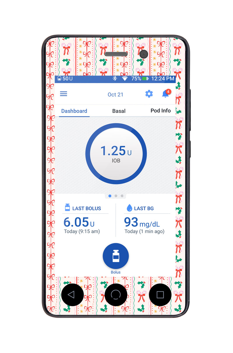 Holly Jolly Ribbon Sticker for Omnipod DASH® PDM – Pump Peelz Holly Jolly Ribbon Sticker for Omnipod DASH® PDM – Pump Peelz