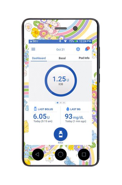 Rainbow Blooms Sticker for Omnipod DASH ® PDM – Pump Peelz Rainbow Blooms Sticker for Omnipod DASH ® PDM – Pump Peelz