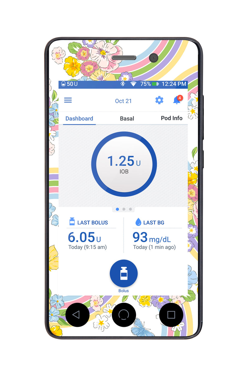 Rainbow Blooms Sticker for Omnipod DASH ® PDM – Pump Peelz Rainbow Blooms Sticker for Omnipod DASH ® PDM – Pump Peelz