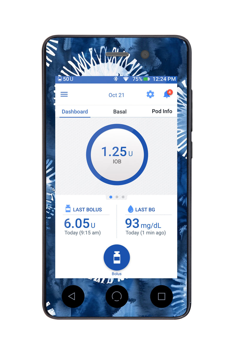 Monochrome Blue Tie Dye Sticker for Omnipod DASH ® PDM – Pump Peelz Monochrome Blue Tie Dye Sticker for Omnipod DASH ® PDM – Pump Peelz