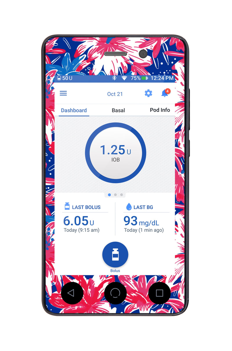 Patriotic Flowers Sticker for Omnipod DASH® PDM – Pump Peelz Patriotic Flowers Sticker for Omnipod DASH® PDM – Pump Peelz
