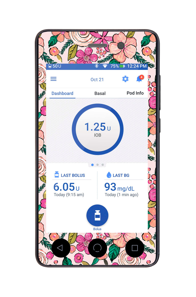 Peach Floral Sticker for Omnipod DASH® PDM – Pump Peelz Peach Floral Sticker for Omnipod DASH® PDM – Pump Peelz