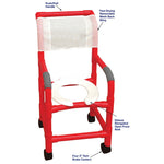 MJM International R115-3 RED Shower chair 15" internal width, for small adult or pediatric needs, 3" twin casters, open front seat, 250 lbs weight capacity MJM International R115-3 RED Shower chair 15" internal width, for small adult or pediatric needs, 3" twin casters, open front seat, 250 lbs weight capacity